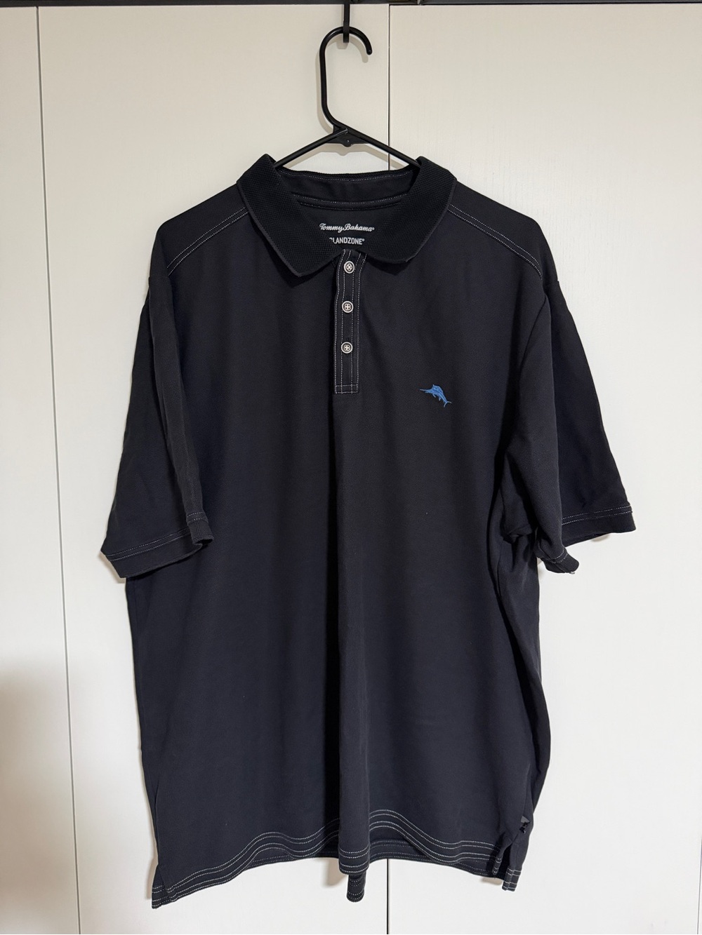 Tommy Bahama Black Polo with Blue Dolphin Emblem